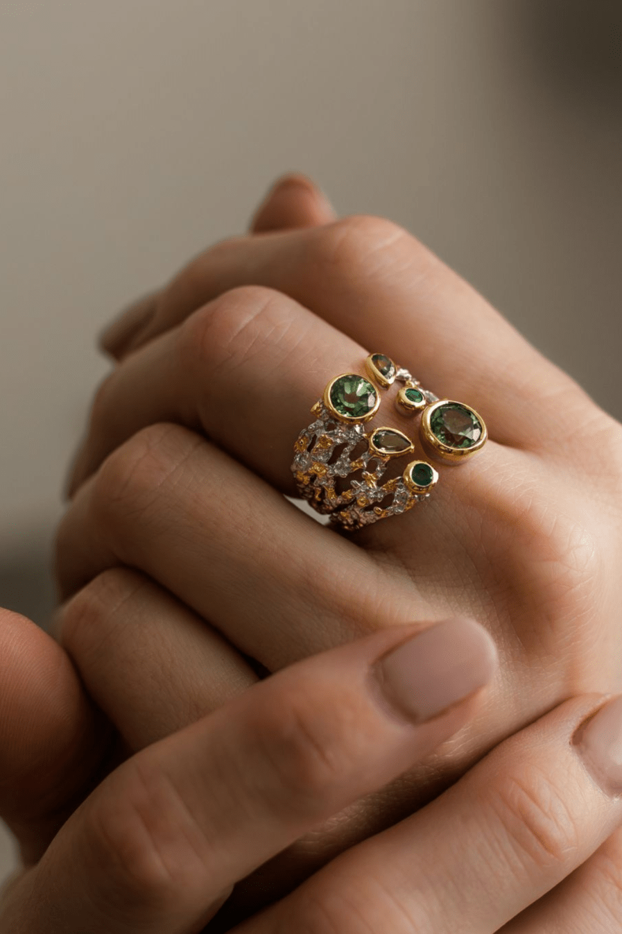 Emeralds and Peridots Ring