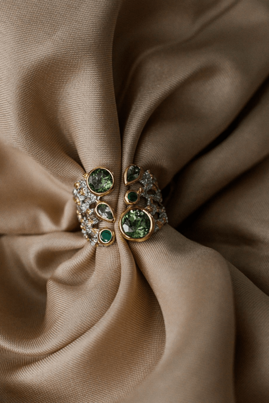 Emeralds and Peridots silver Ring